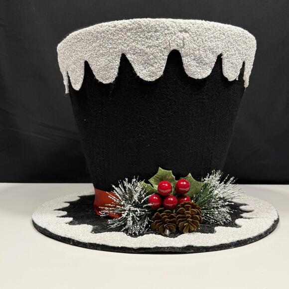 Other - Large Black Felt Snowman Top Hat Decoration Frosted Christmas Tree Topper